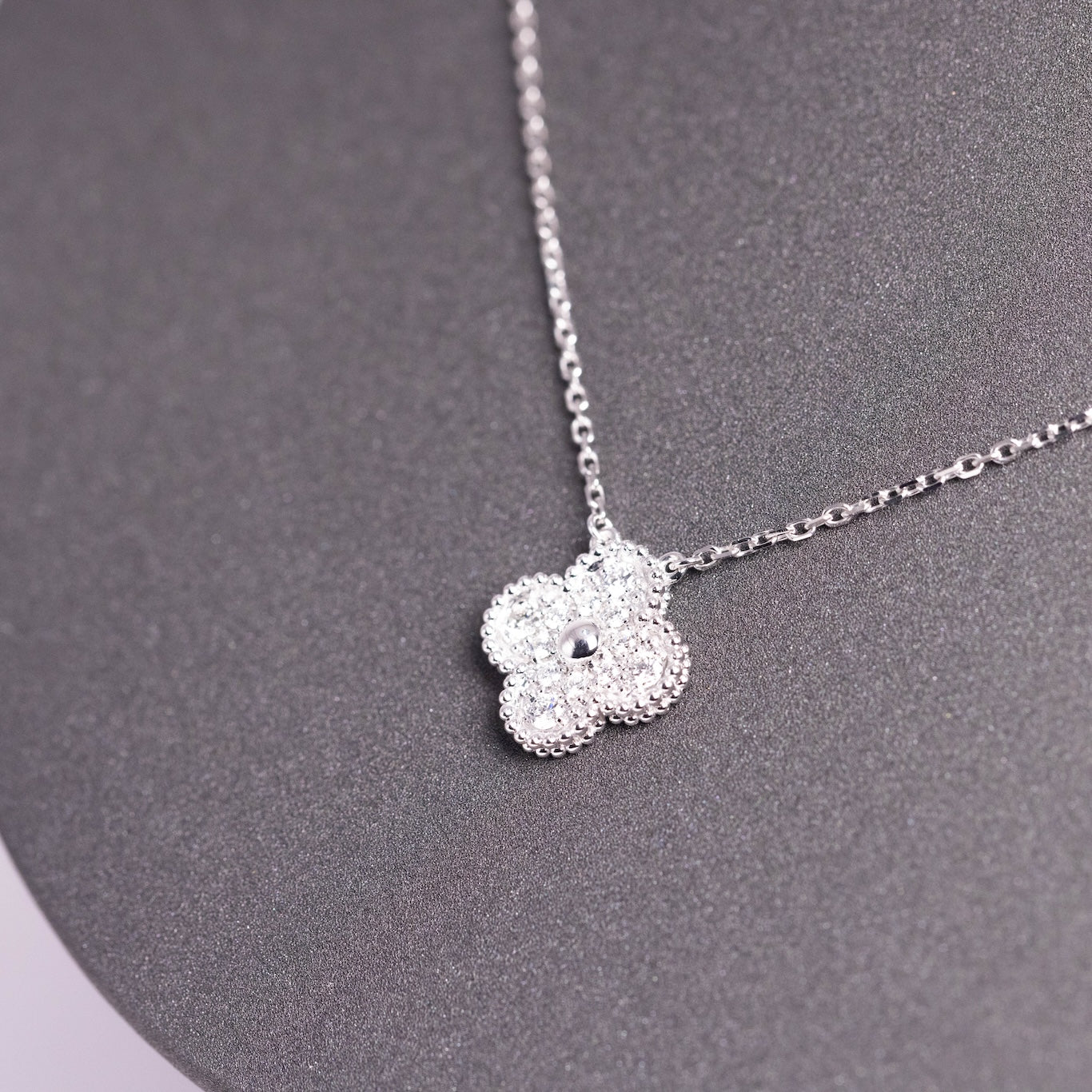 Van Cleef & Arpels Vintage Alhambra Pendant Full Diamonds 18K White Gold