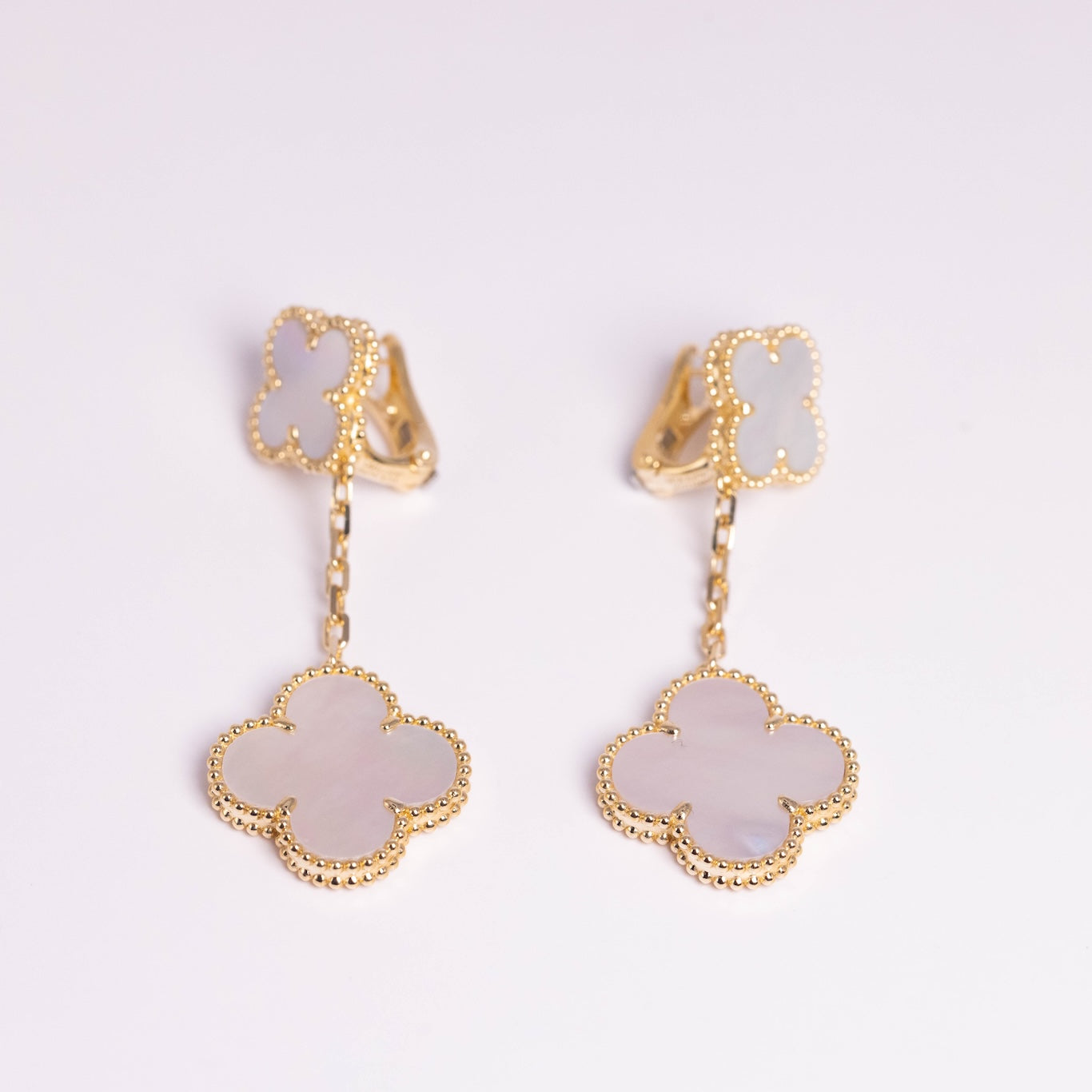 Van Cleef & Arpels Magic Alhambra Earrings 2 Motifs Mother-Of-Pearl 18K Yellow Gold