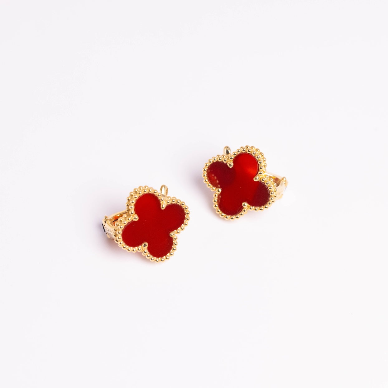Van Cleef & Arpels Vintage Alhambra Earrings Carnelian 18K Yellow Gold