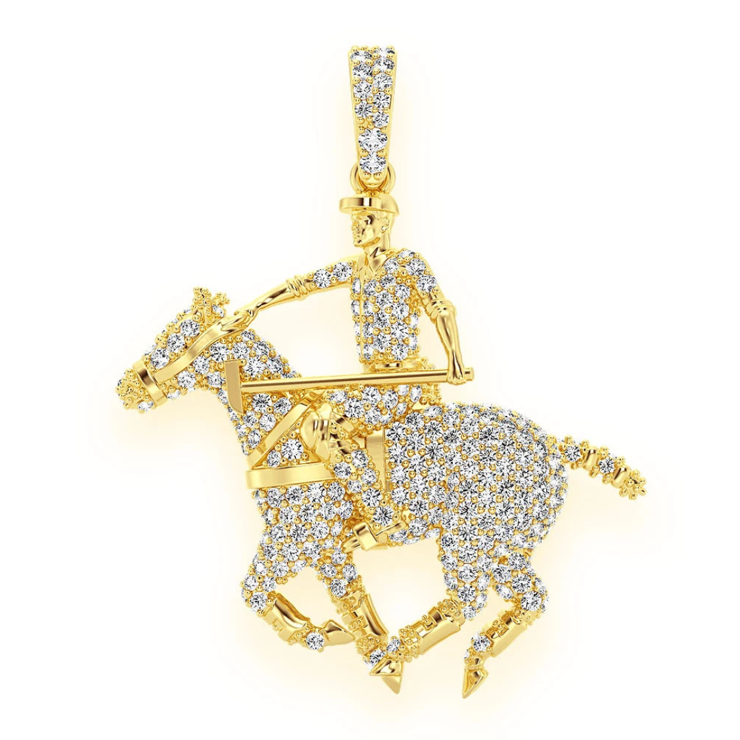 1.25ct Diamond Polo Player Pendant 18K Solid Gold