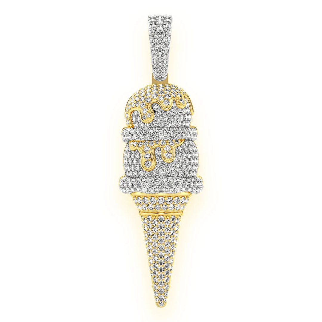 3.25ct Diamond Double Scoop Ice Cream Pendant 18K Solid Gold