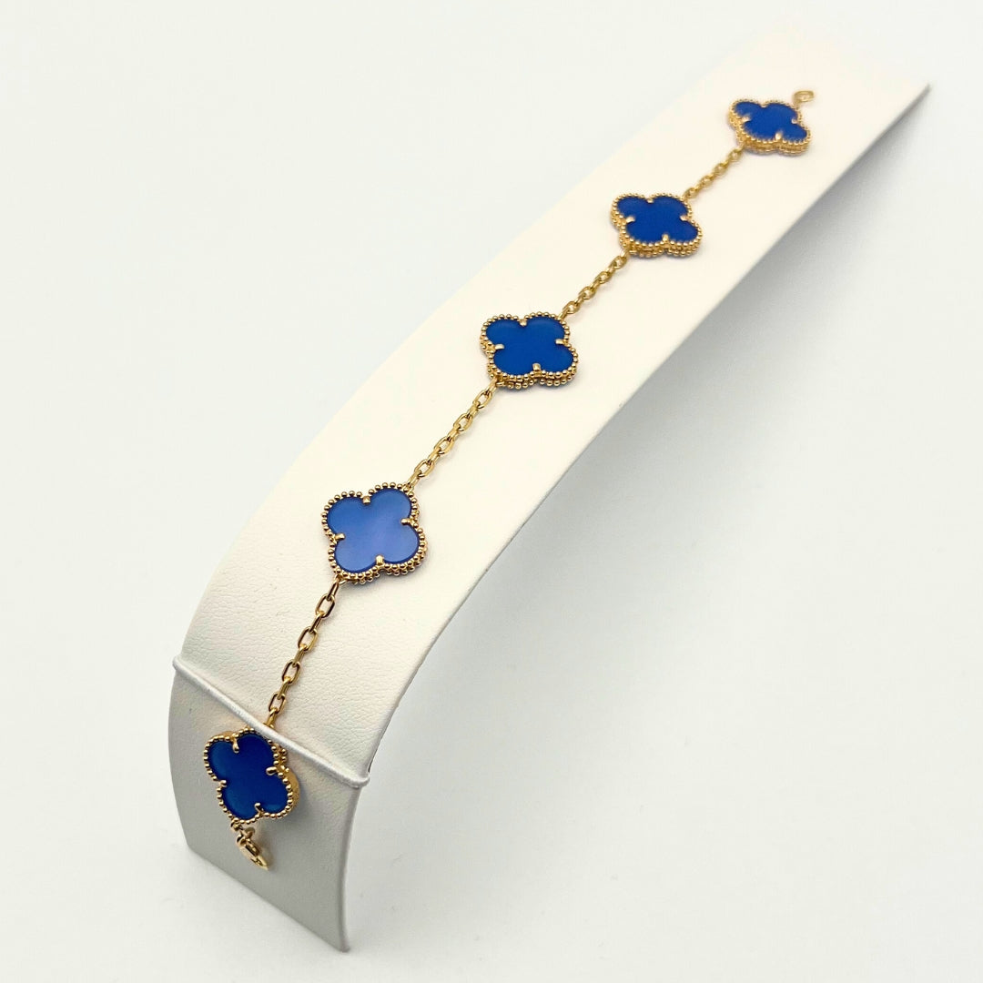 Van Cleef &amp; Arpels Bracelet Vintage Alhambra 5 Motifs Agate Or Jaune 18 Carats 