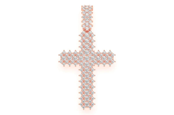 Petit pendentif en diamant à croix dentelée à 5 rangées de 0,75 ct en or massif 14 carats