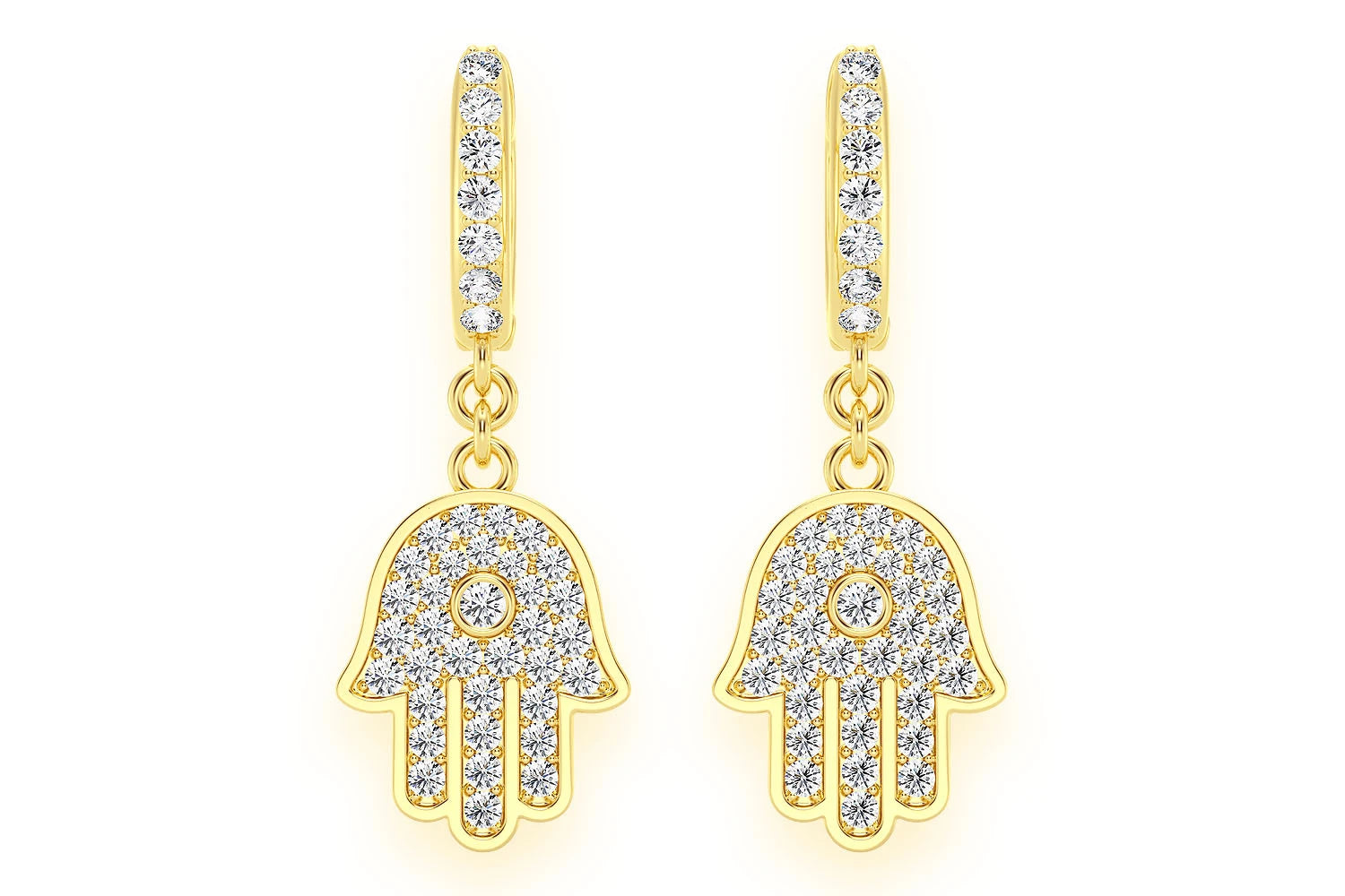 Erkals Jewellers Dangling Hamsa Huggie Earrings 18K Gold 0.50ctw