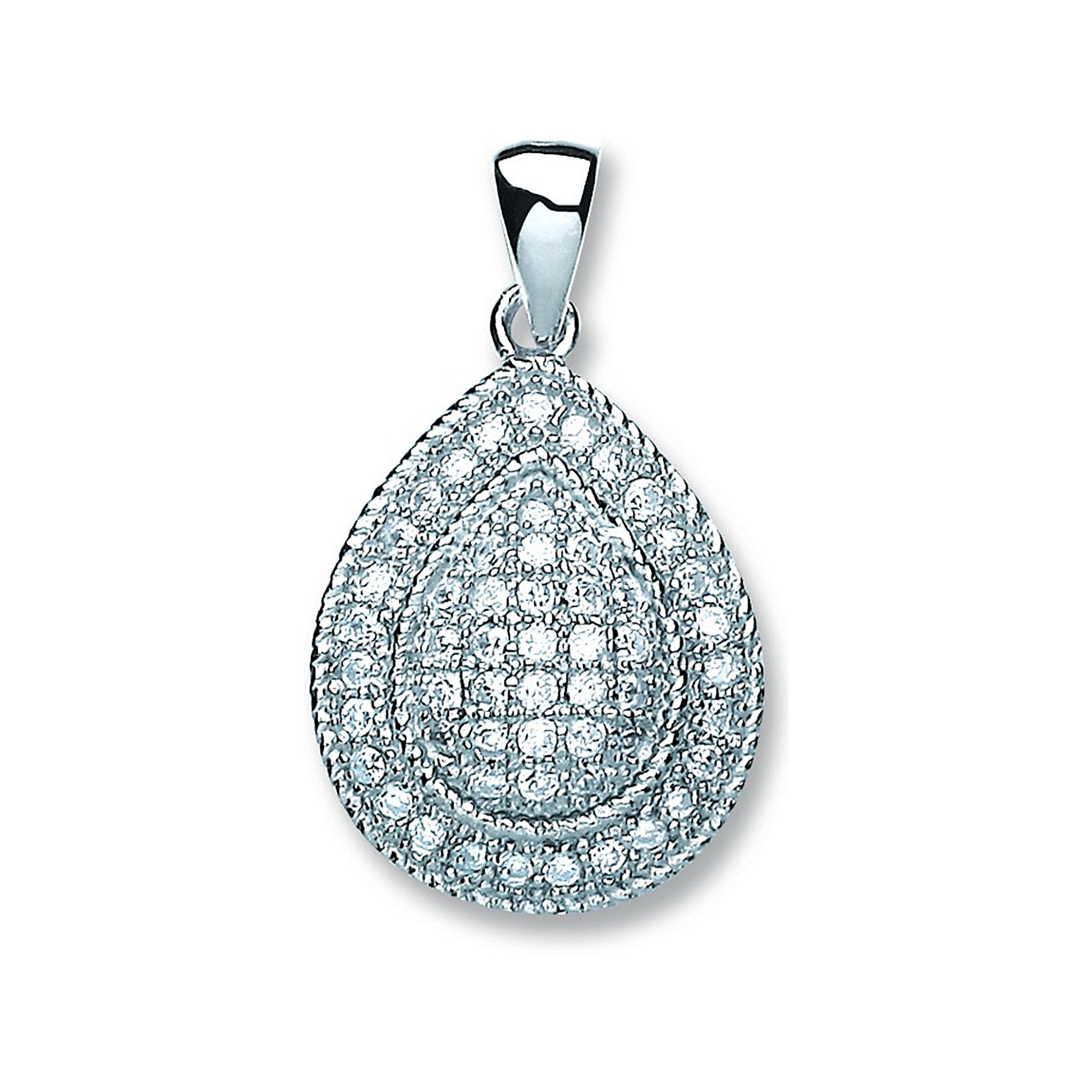 Silver Large Pear Shape Cz Pendant