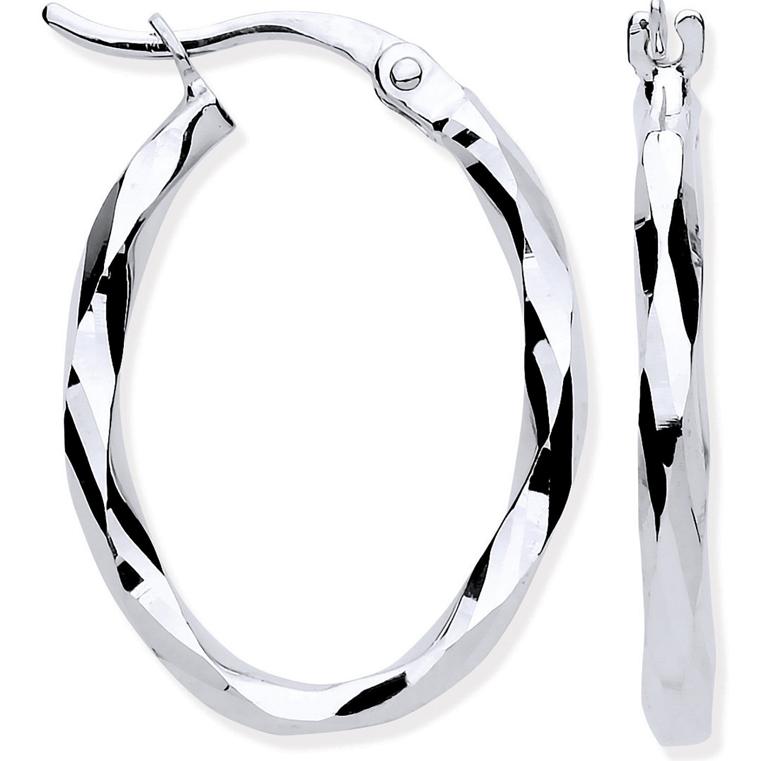 W/G Faceted OVAL Hoop Earrings