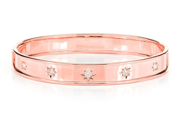Erkals Jewellers Satin Diamond Star Bangle Bracelet 18K Gold 0.40ctw