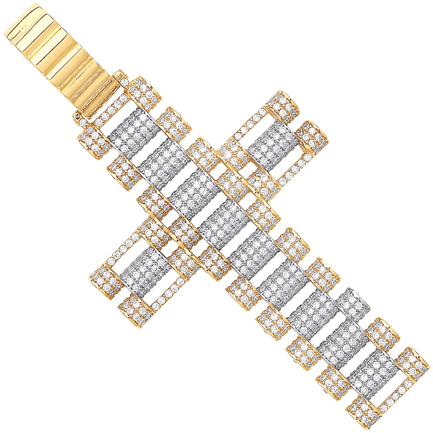 Y & W/G Cz Fancy Link Large Cross