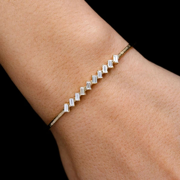Erkals Jewellers Angled Diamond Baguette Flex Bangle Bracelet 18K Gold 0.85ctw