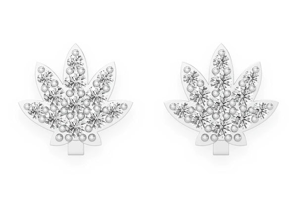 Erkals Jewellers Mini Cannabis Leaf Stud Earrings 18K Gold 0.10ctw