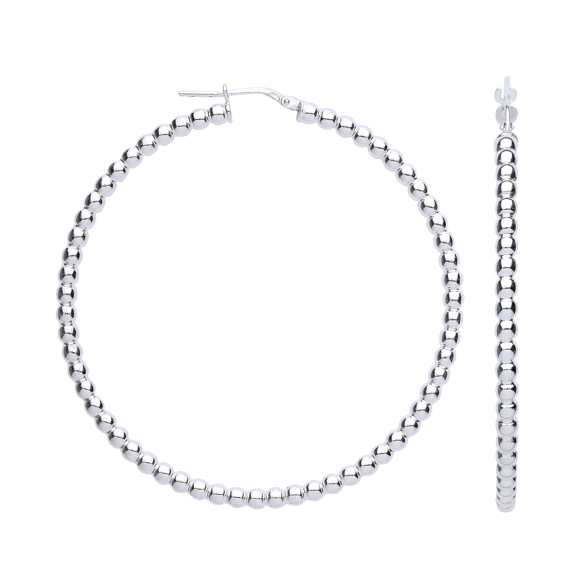 Silver Bead 56mm Hoop Earrings