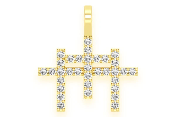 Erkals Jewellers Triple Cross Pendant 18K Gold Diamond 0.45ctw
