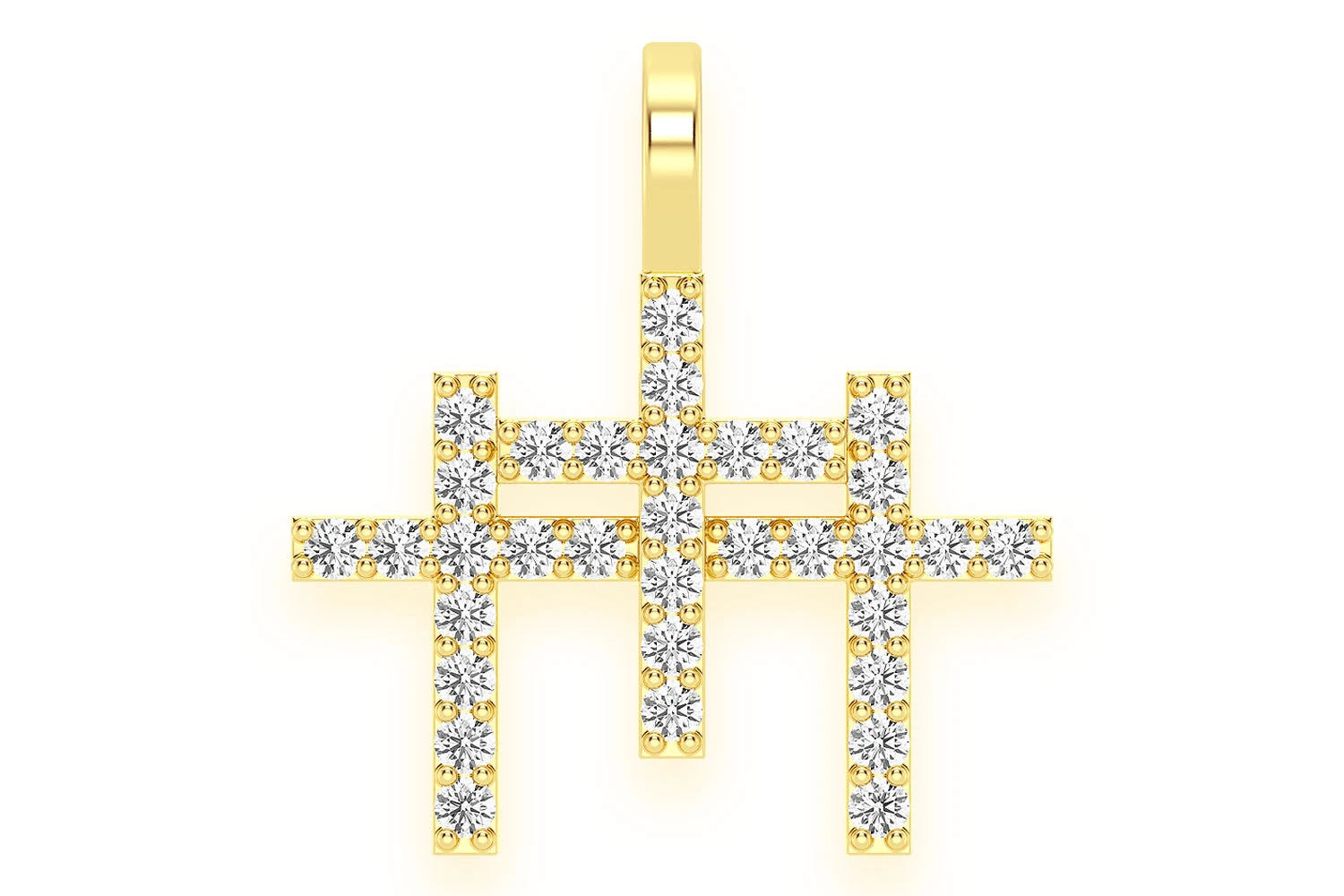 Erkals Jewellers Triple Cross Pendant 18K Gold Diamond 0.45ctw