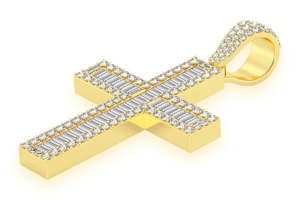 Erkals Jewellers Large Baguette Cross Pendant 18K Gold Diamond 4.00ctw