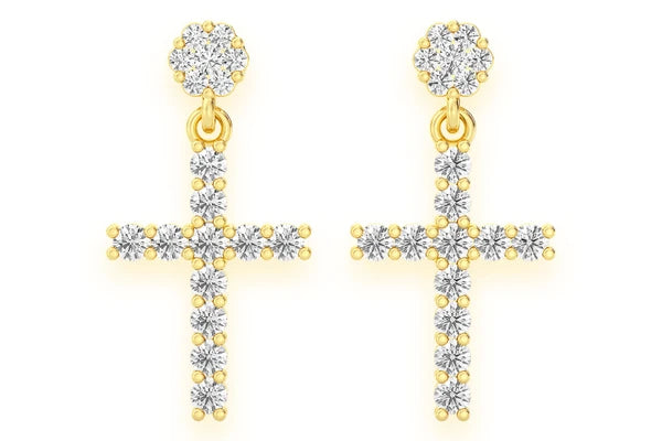 Erkals Jewellers Dangling One Row Cross Stud Earrings 18K Gold 1.25ctw
