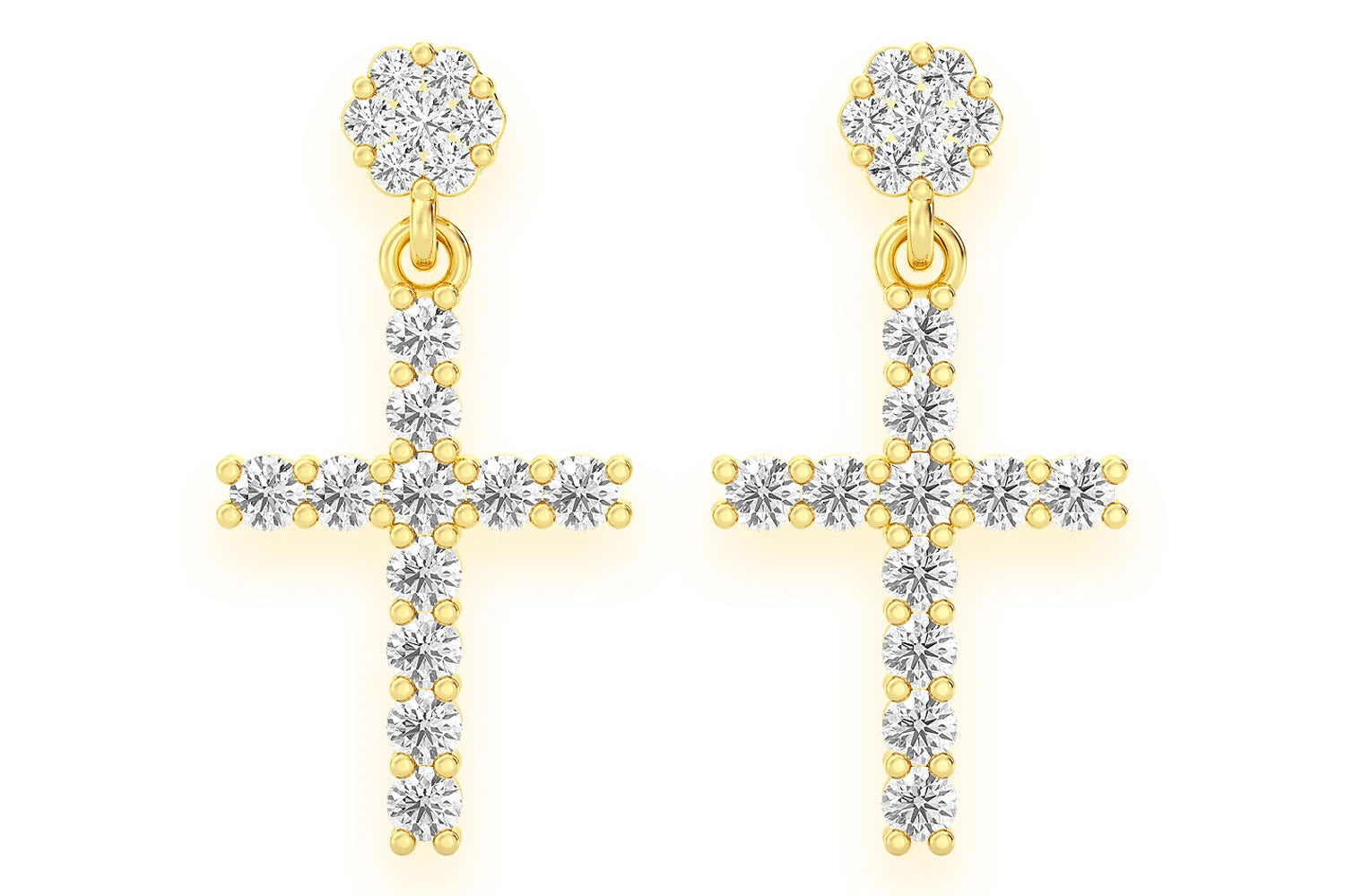 Erkals Jewellers Dangling One Row Cross Stud Earrings 18K Gold 1.25ctw