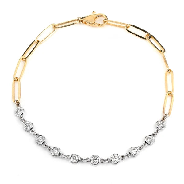 Erkals Jewellers Diamond Bezel Set Elongated Rolo Link Bracelet 18K Gold 0.50ctw