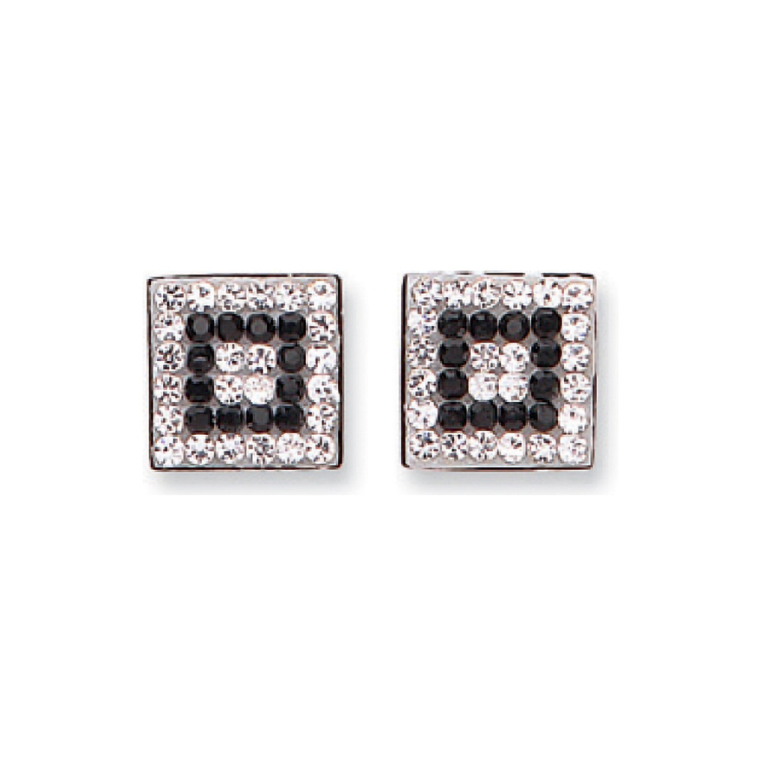 9ct W/G Black & White Cz Square Studs