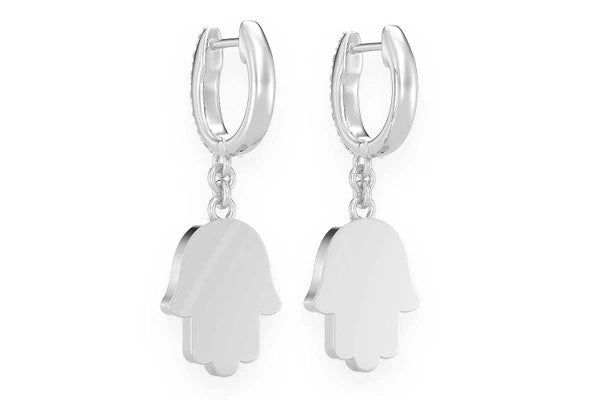 Erkals Jewellers Dangling Hamsa Huggie Earrings 18K Gold 0.50ctw