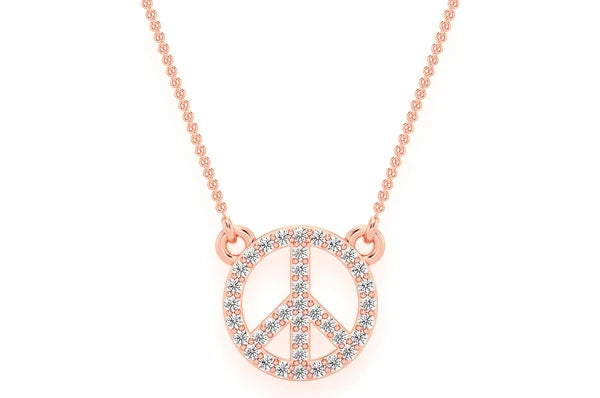 0.15ct Diamond Peace Sign Connected Necklace 14K Solid Gold