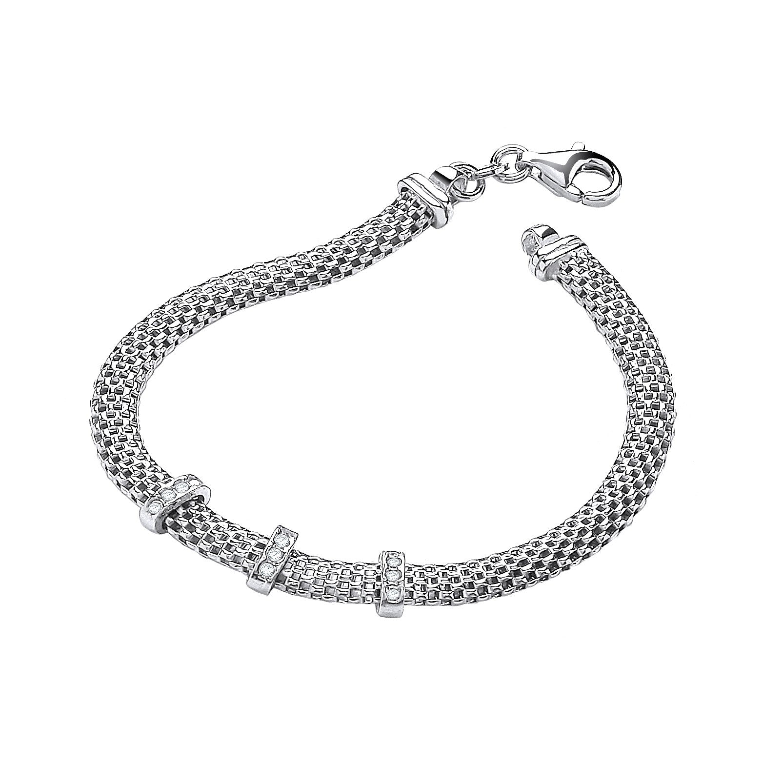 Silver Mesh with Cz's 7"/19cm Bracelet