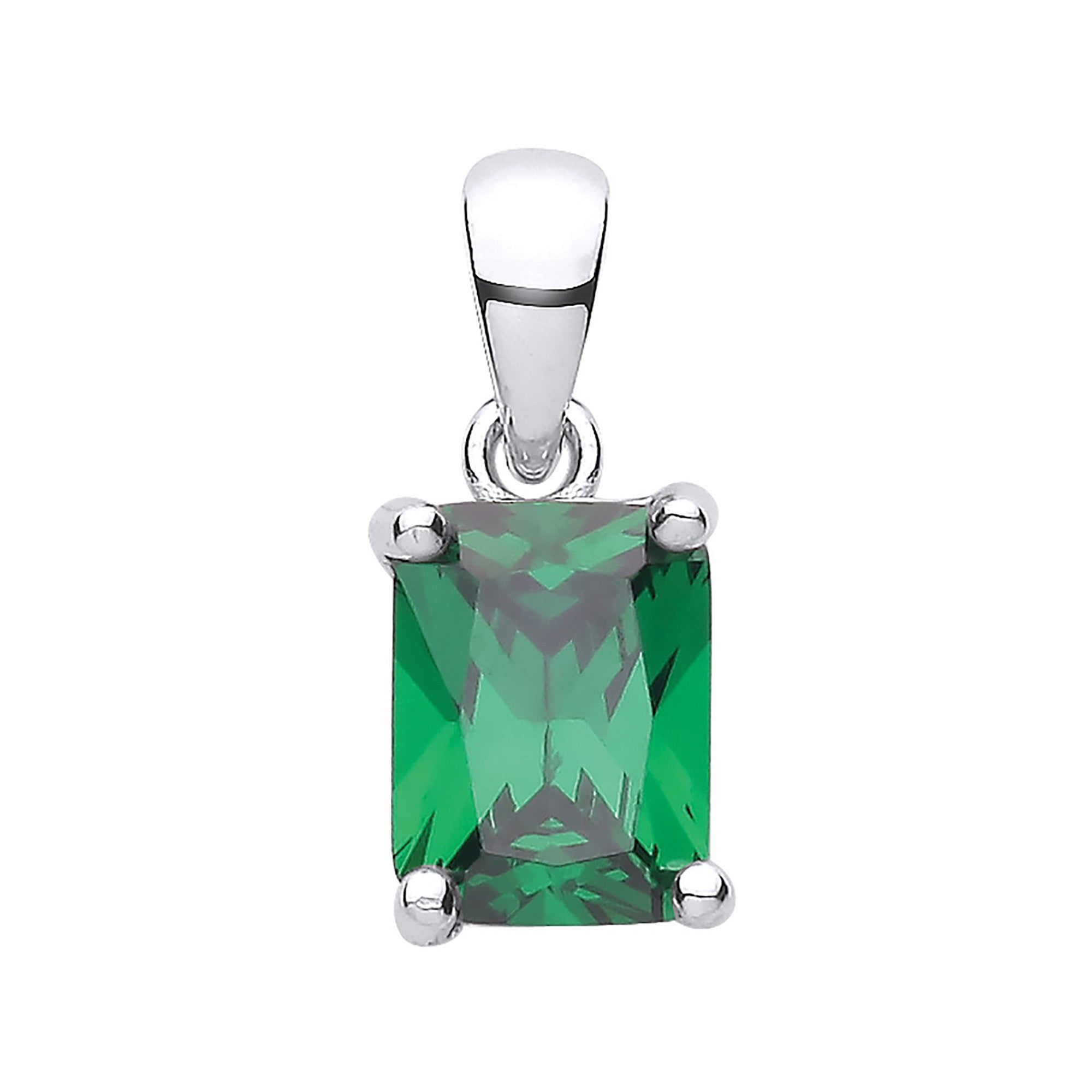 Silver GREEN CZ Emerald Cut Pendant