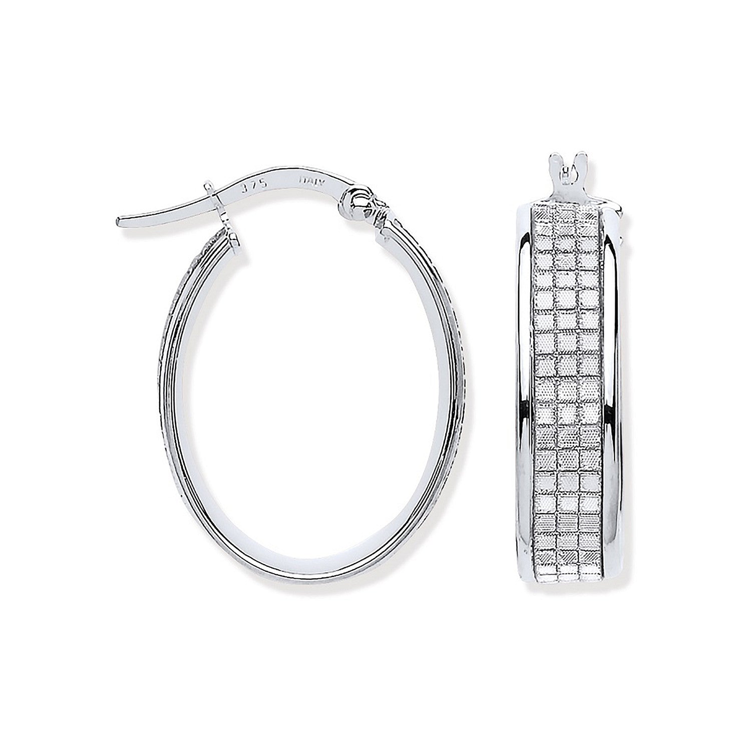W/G Moondust p/c Illusion Oval Hoop Earrings