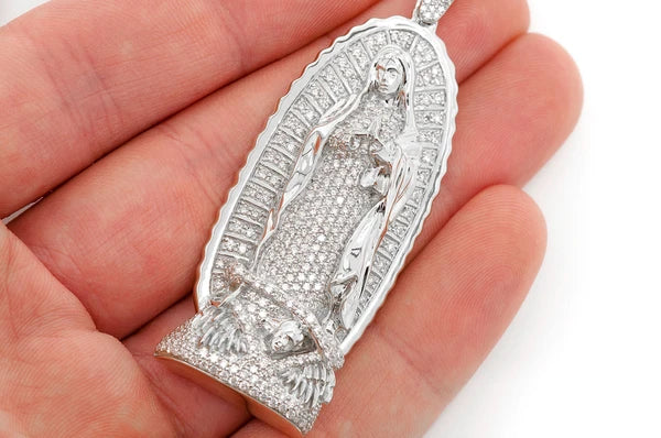 Estatua de la Virgen de Guadalupe 3.20ct Colgante de diamantes 14K Oro sólido