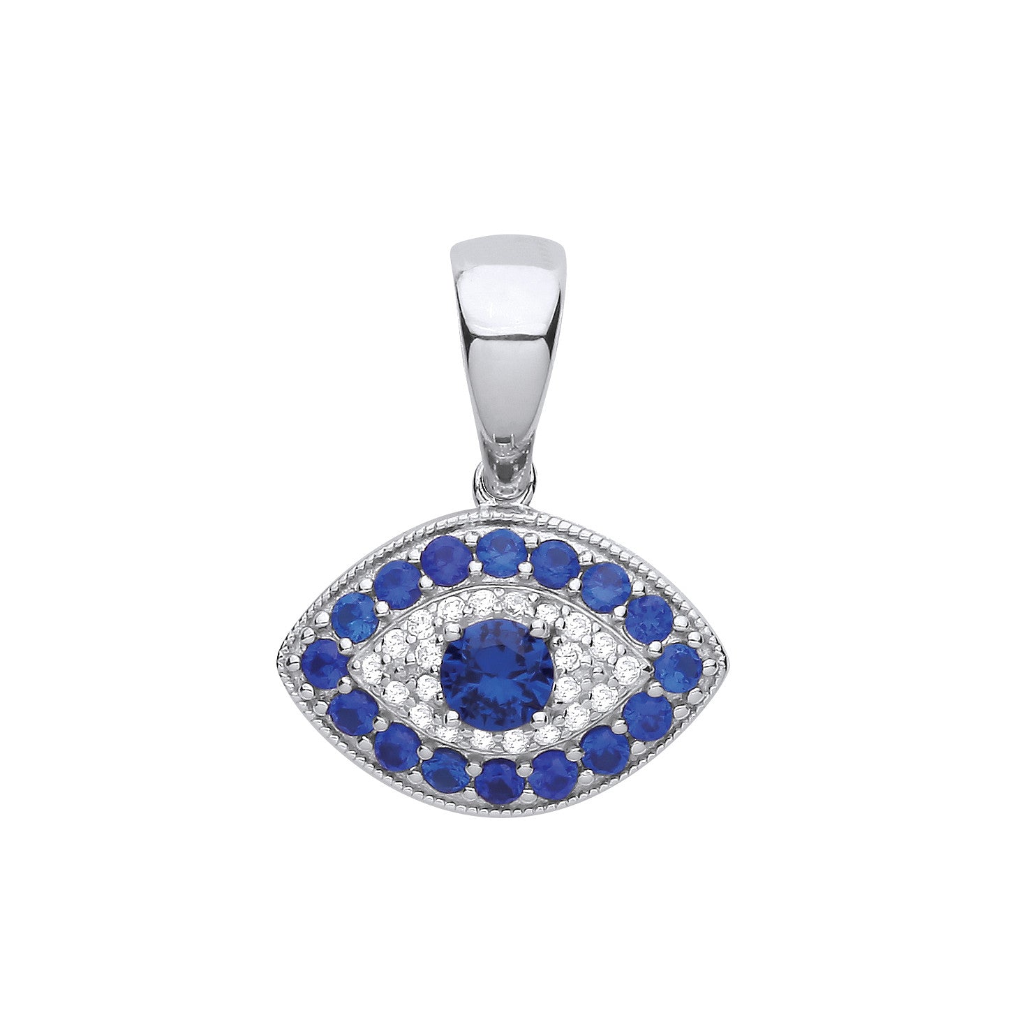 Silver Evil Eye Blue CZs Pendant