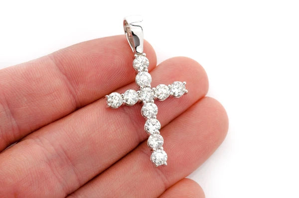 Erkals Jewellers One Row Basket Cross Pendant 18K Gold Diamond 3.75ctw