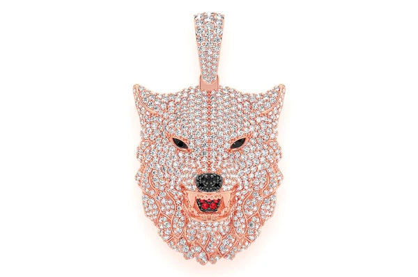 4.75ct Diamond Wolf Head Pendant 14K Solid Gold