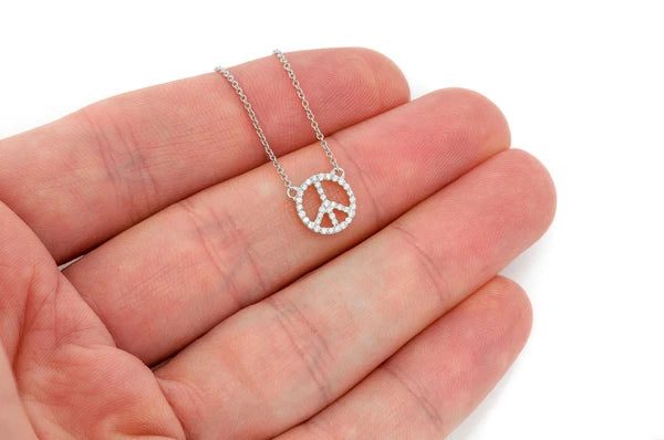 0.15ct Diamond Peace Sign Connected Necklace 14K Solid Gold