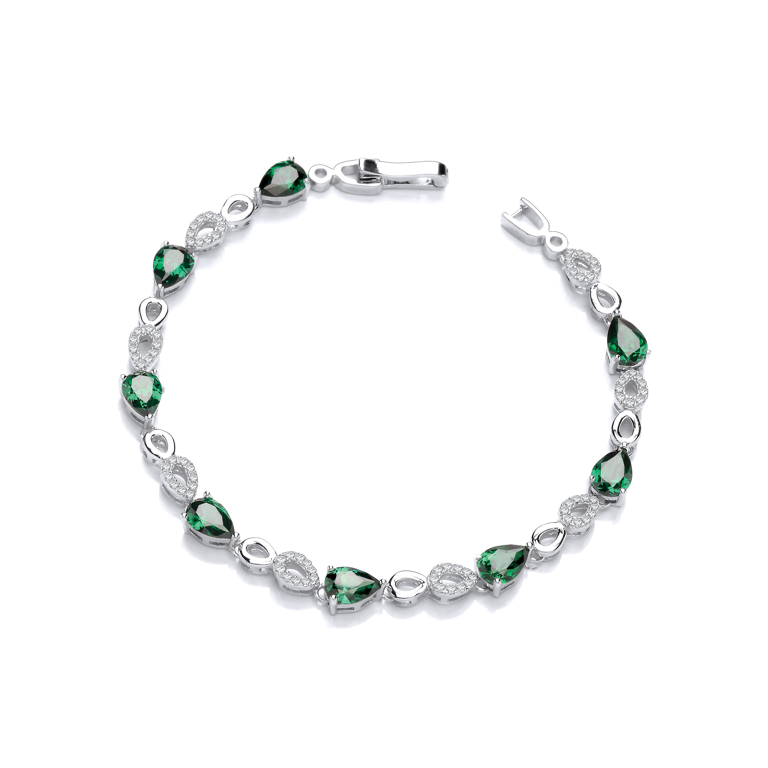 Green Teardrop CZ's Silver Ladies Bracelet