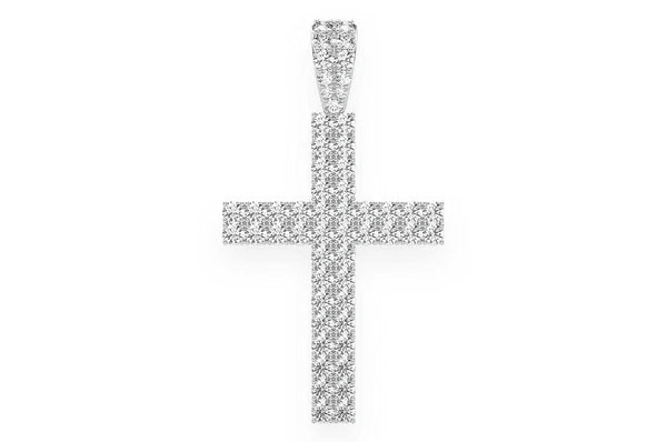 Pendentif diamant croix à deux rangées de 2,25 ct en or massif 14 carats