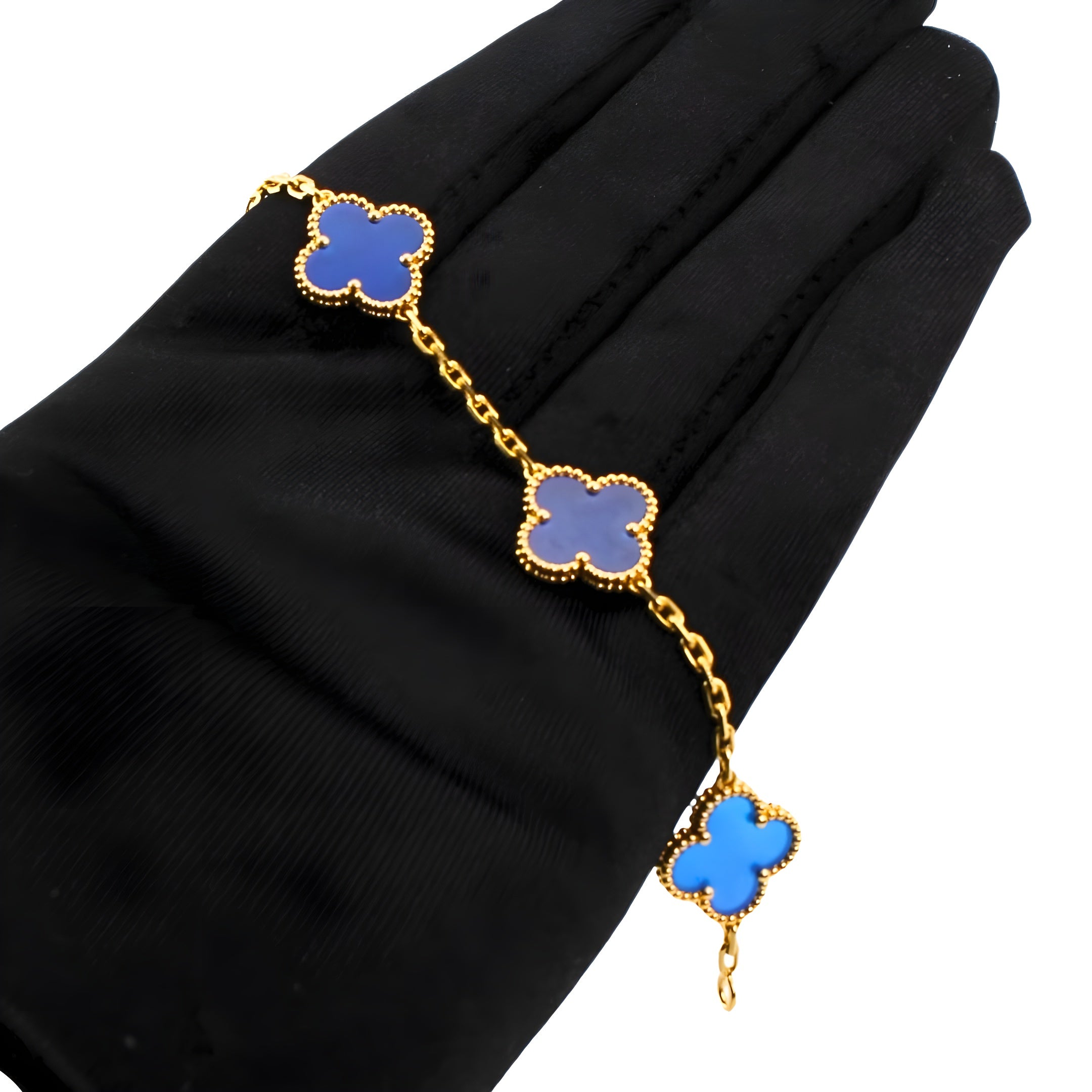 Van Cleef &amp; Arpels Bracelet Vintage Alhambra 5 Motifs Agate Or Jaune 18 Carats 
