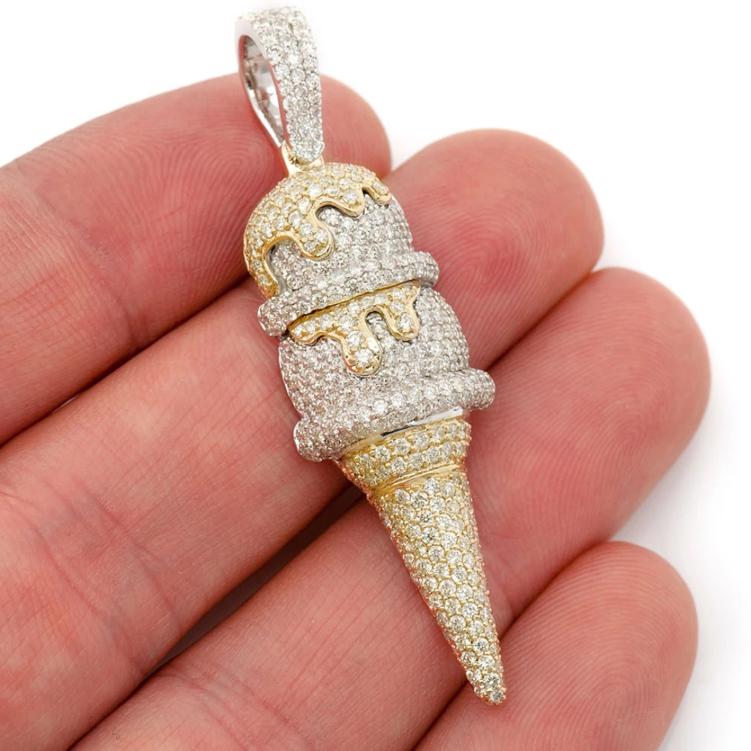 3.25ct Diamond Double Scoop Ice Cream Pendant 18K Solid Gold