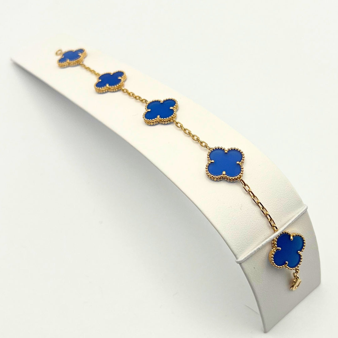 Van Cleef & Arpels Vintage Alhambra Bracelet 5 Motifs Agate 18K Yellow Gold