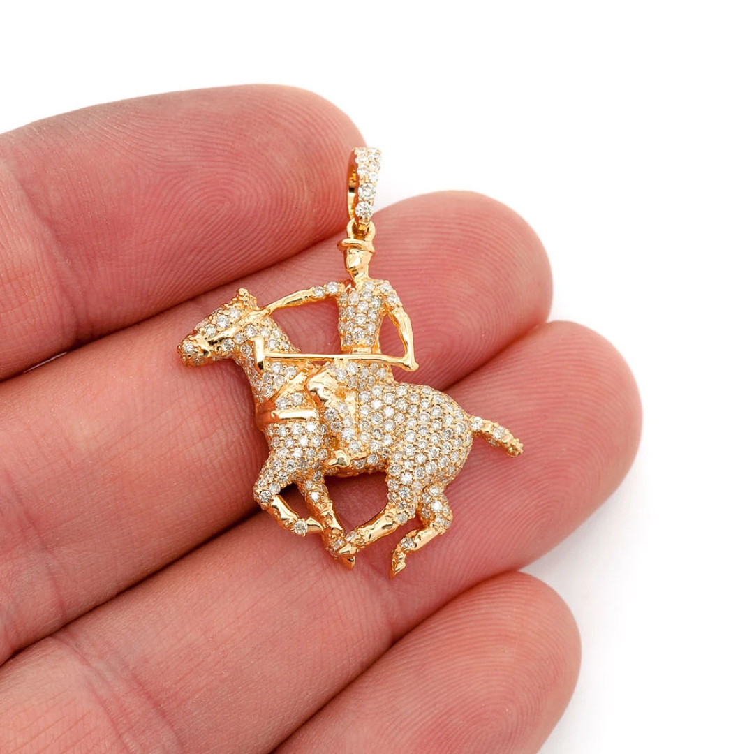 1.25ct Diamond Polo Player Pendant 18K Solid Gold
