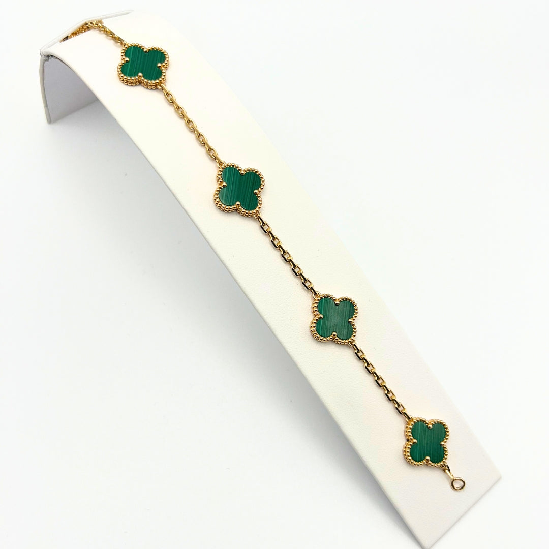 Van Cleef & Arpels Vintage Alhambra Bracelet 5 Motifs Malachite 18K Yellow Gold