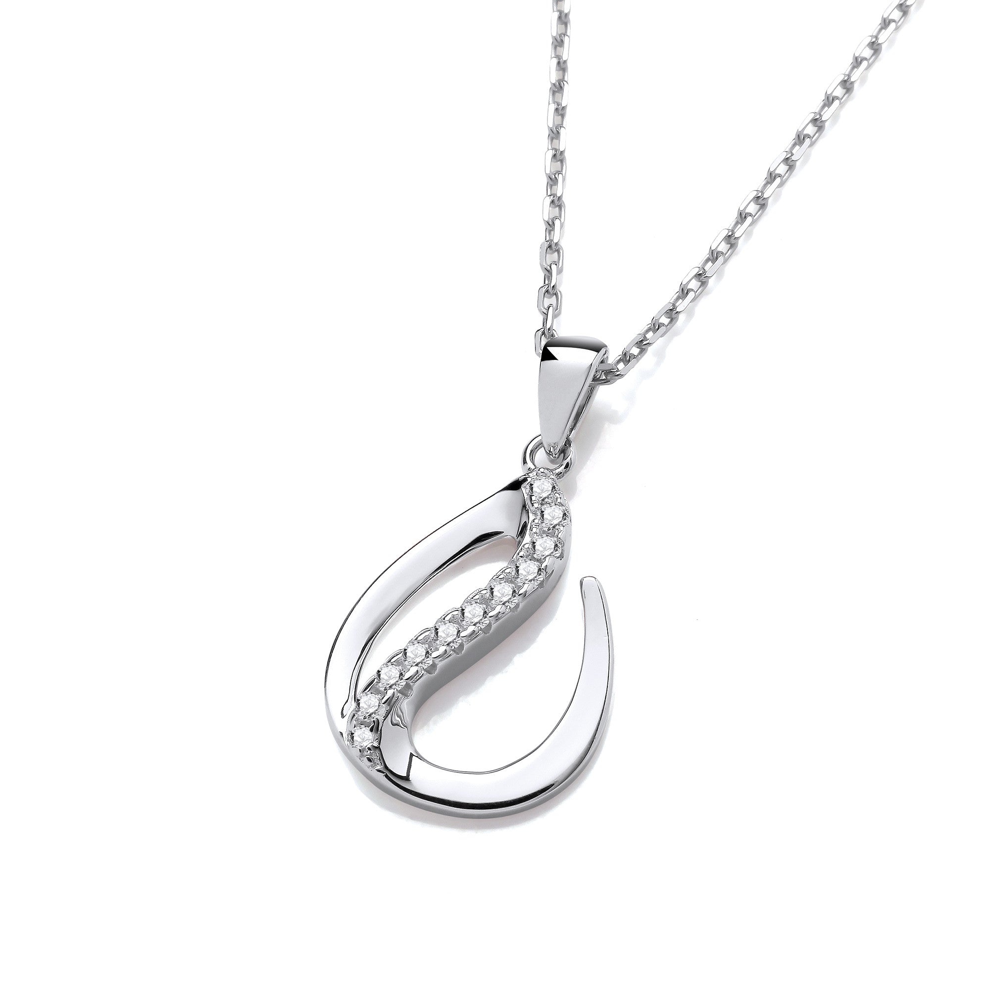 Flat Tear Drop Silver Pendant with Chain