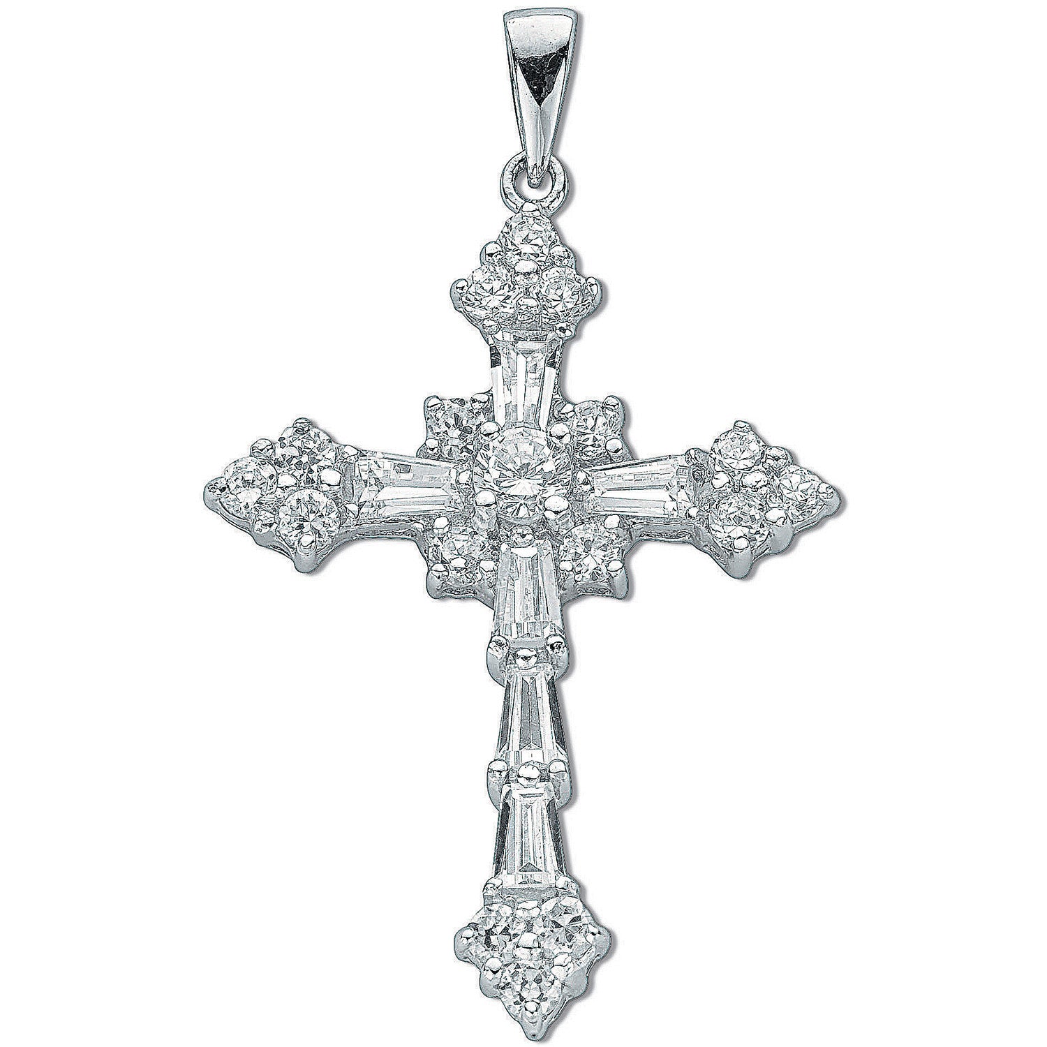 Silver Fancy Baguette Cut Cz Cross