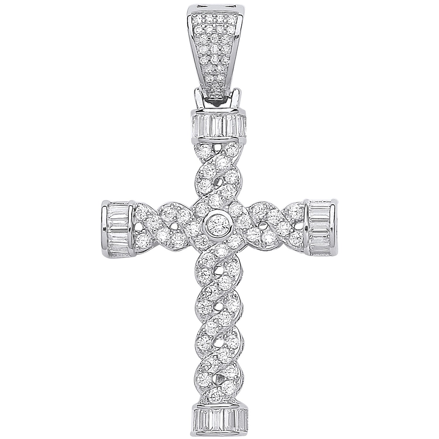 Silver Plait Style Fancy Cz Cross