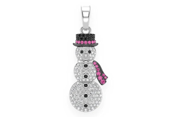 1.00ct Diamond Snowman Ruby Pendant 14K Solid Gold