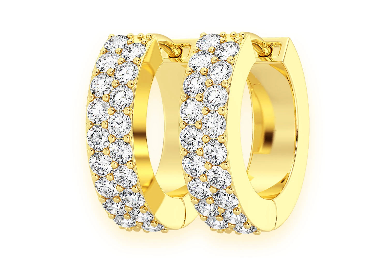 Erkals Jewellers Two Row Pave Huggie Hoop Earrings 18K Gold 0.35ctw