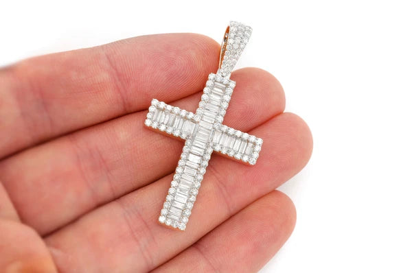 Erkals Jewellers Large Baguette Cross Pendant 18K Gold Diamond 4.00ctw