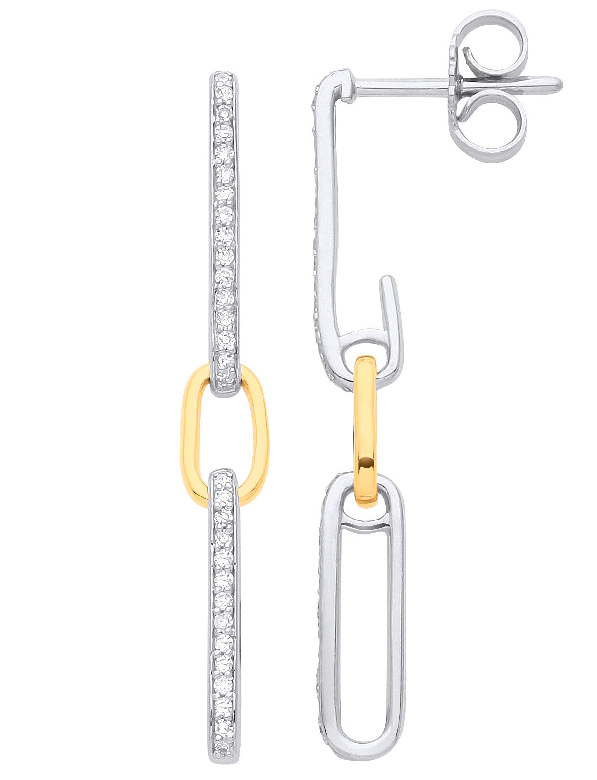 9ct White & Yellow Gold Brilliant Cut 0.18ct Diamond Fancy Link Drop Earrings