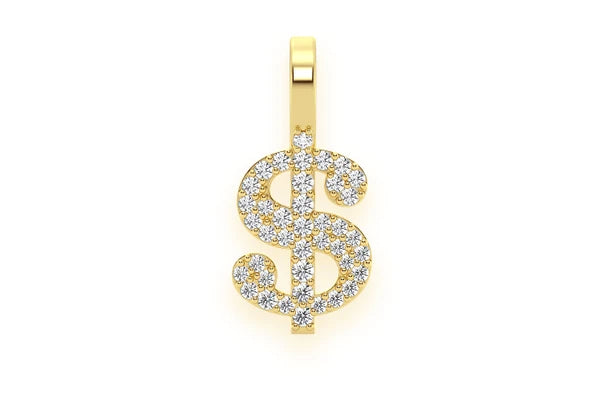 Erkals Jewellers US Dollar Sign Pendant 18K Gold Diamond 0.20ctw