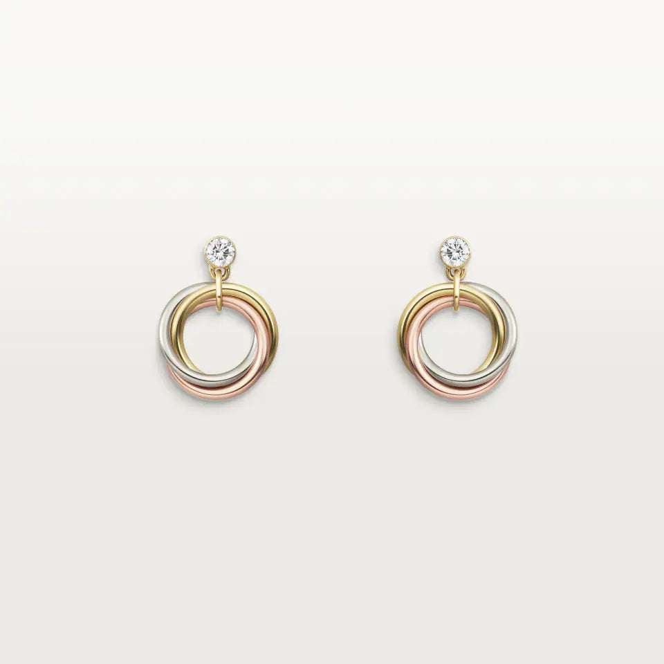 Cartier Trinity Earrings Brilliant-Cut Diamonds 18K White, Yellow & Rose Gold