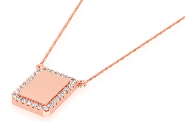 0.15ct Diamond Rectangle Picture Connected Necklace 14K Solid Gold