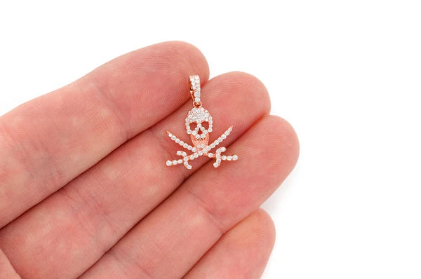 0.35ct Diamond Pirate Skull Pendant 14K Solid Gold